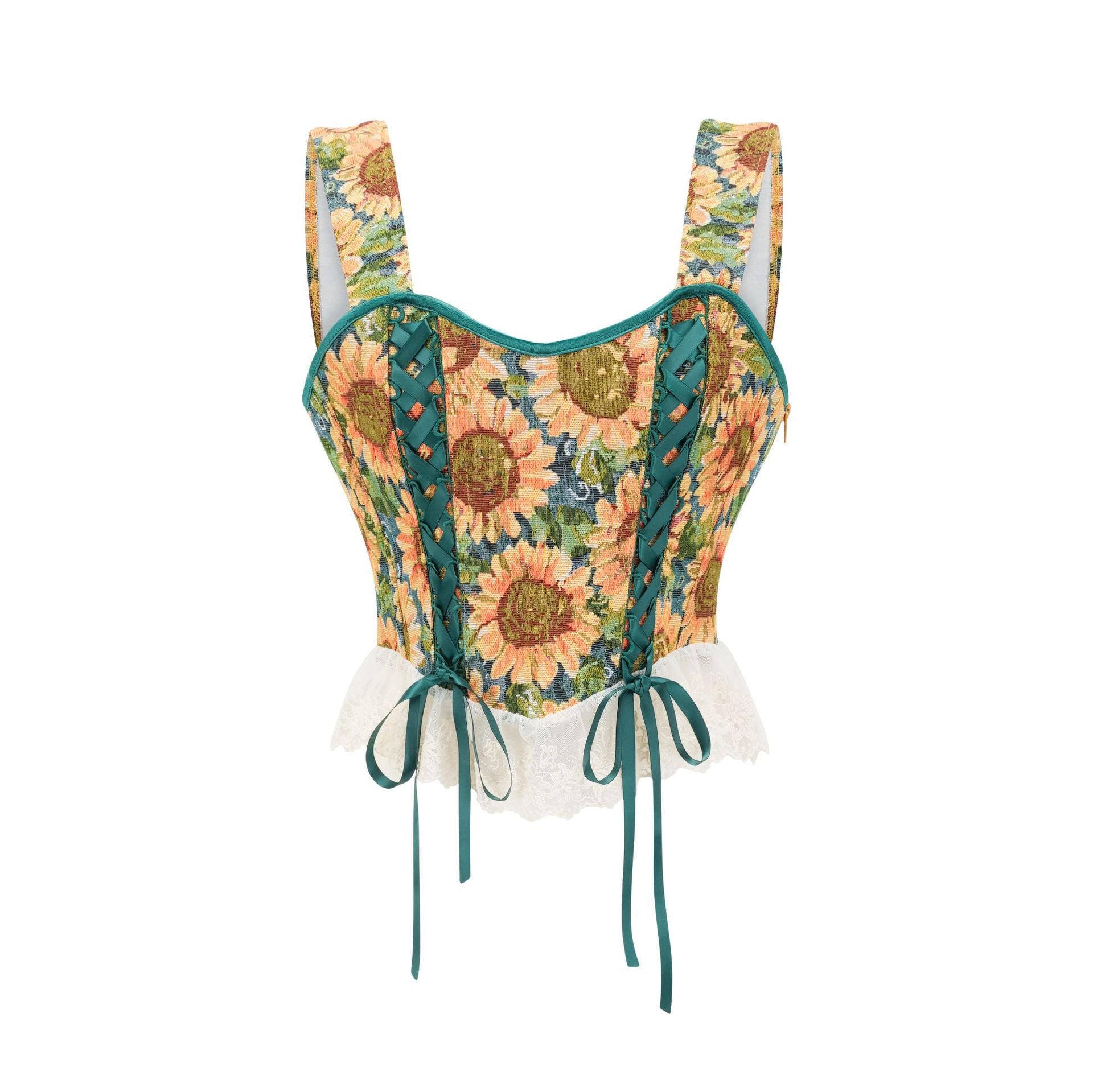 Sunflower Embroidered Shaping Bustier Corset Top with Back Tie Closure | JAMSHAPE