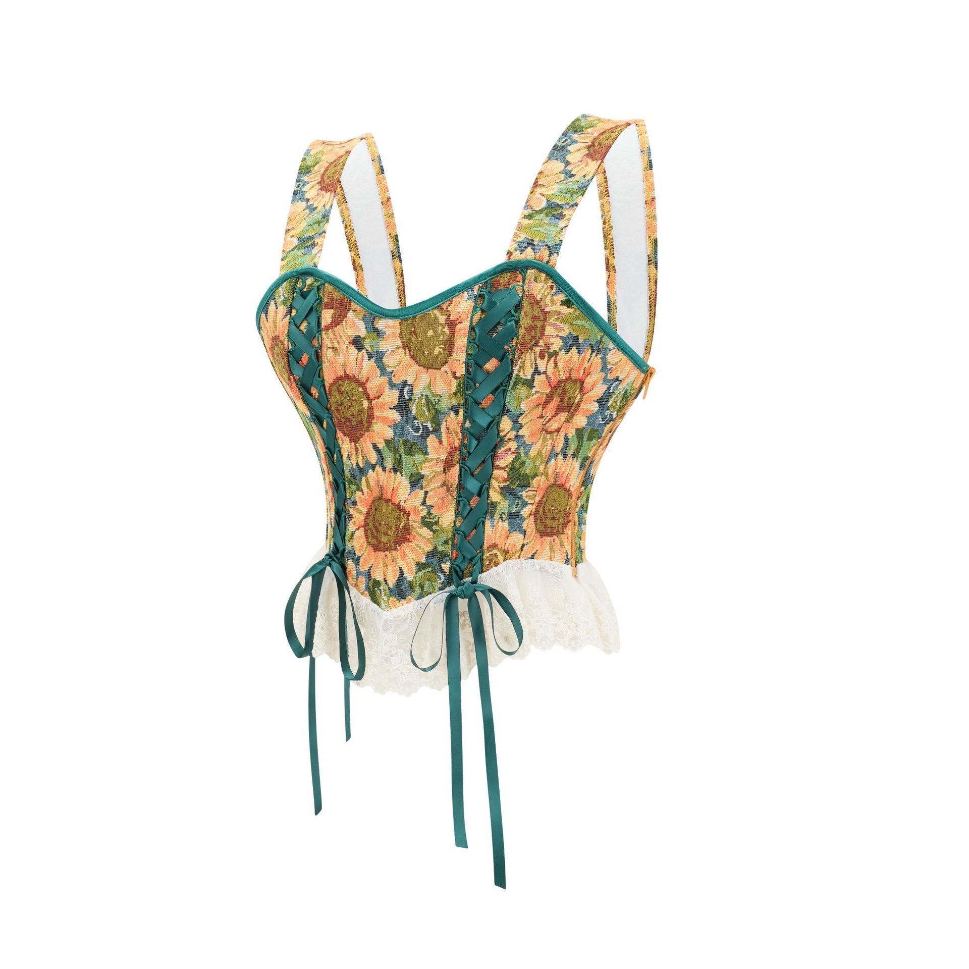 Sunflower Embroidered Shaping Bustier Corset Top with Back Tie Closure | JAMSHAPE