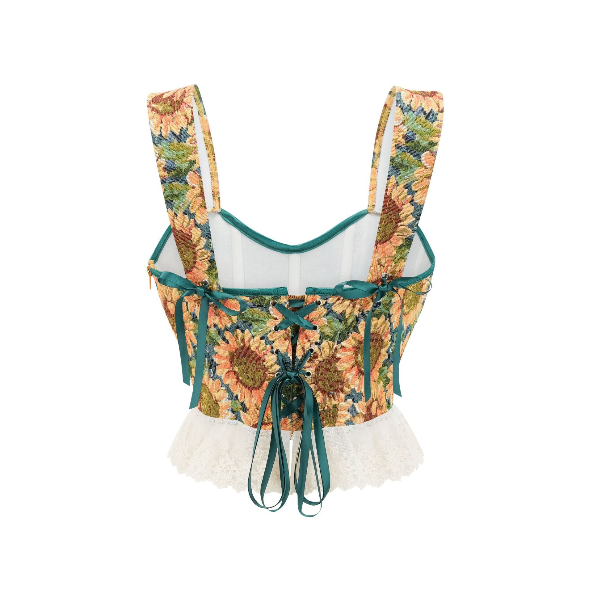 Sunflower Embroidered Shaping Bustier Corset Top with Back Tie Closure | JAMSHAPE