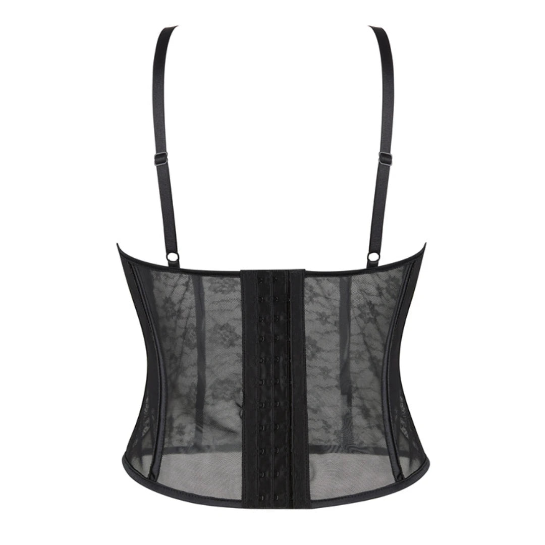 Black Sheer Lace Corset Top With Straps