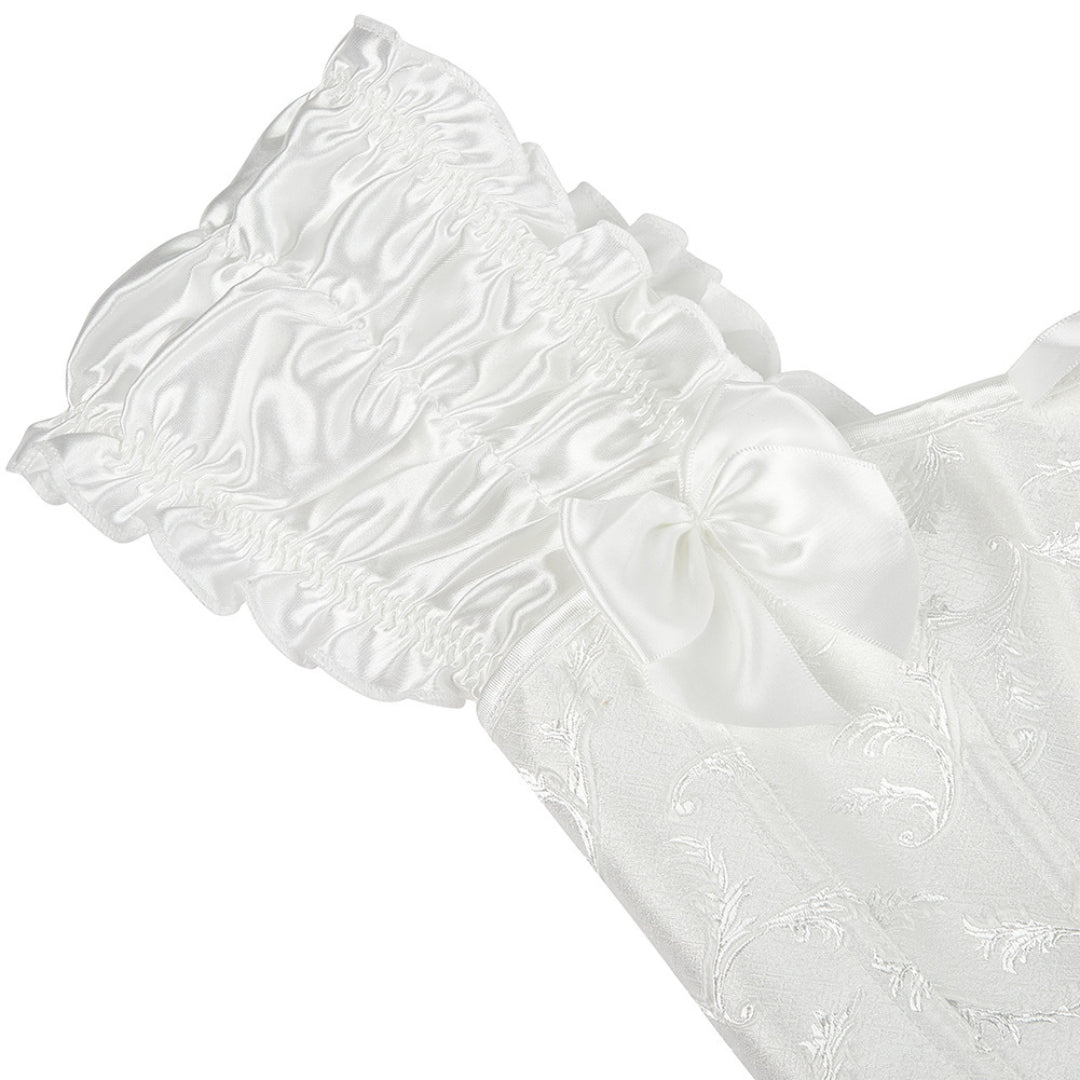 White Floral Jacquard Overbust Corset With Bubble Lace Sleeves | JAMSHAPE