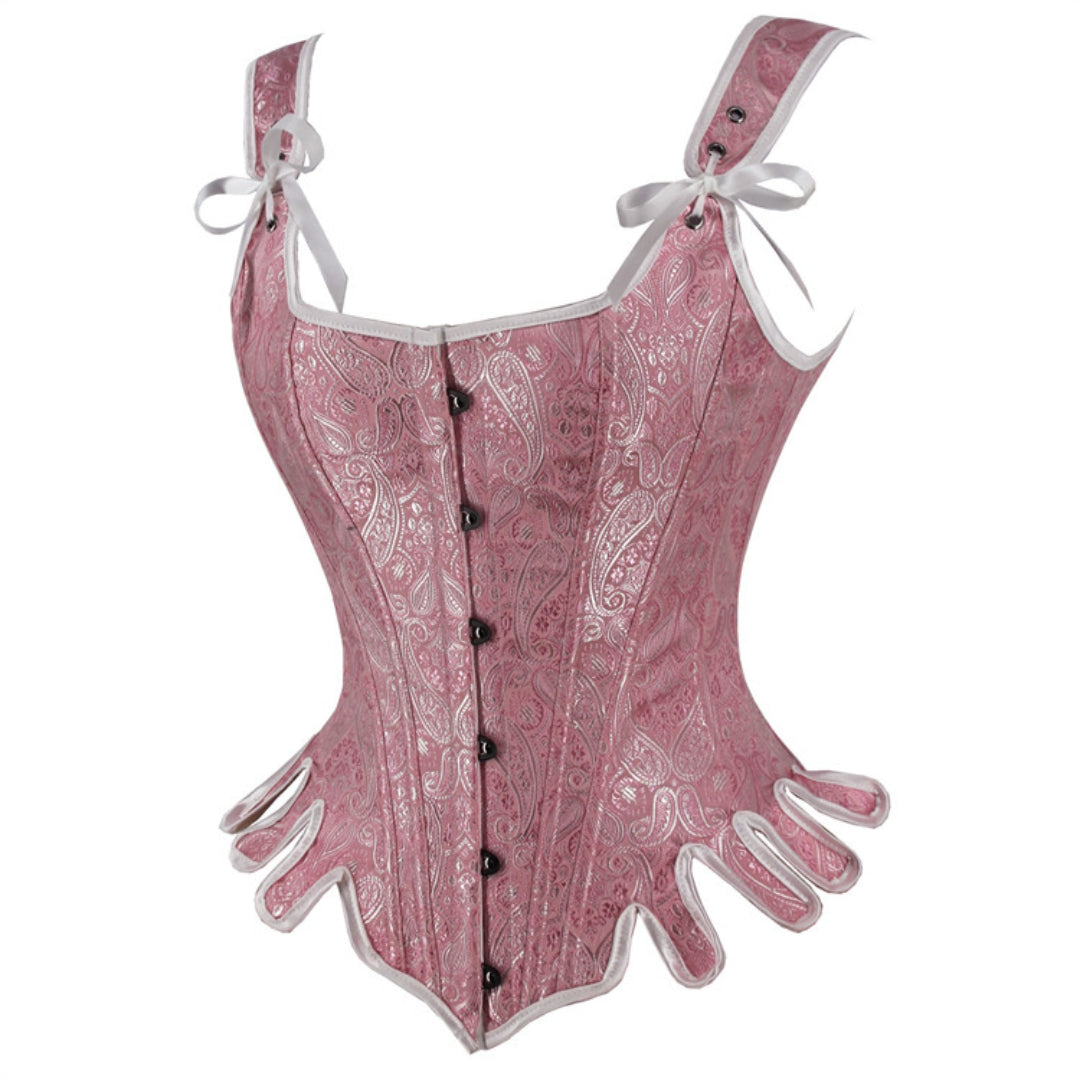 Floral Jacquard U-neck Overbust Corset With Shoulder Straps | JAMSHAPE