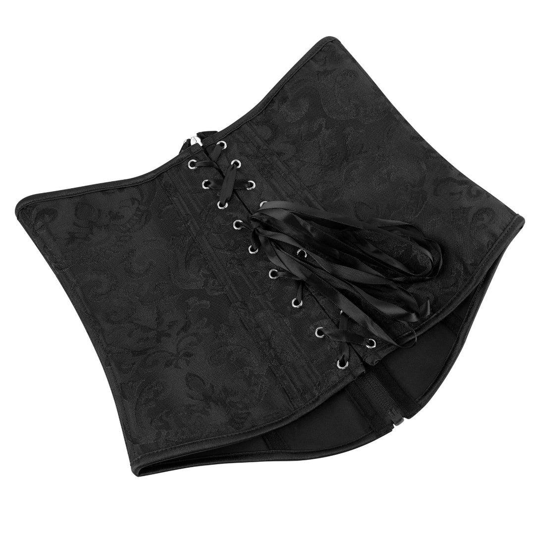 Black Floral Jacquard Waist Trainer Underbust Corset With Zipper | Jamshape